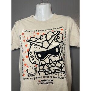 Gundam Hello Kitty Shirt Mens Small Beige Anime Graphic Tee Sanrio Robot
